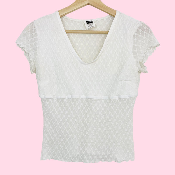 WHITE PATTERNED MESH TOP (S)