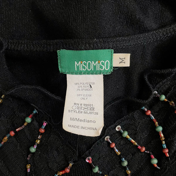 Y2K BLACK BEADED FUR TRIM TANK TOP (M)