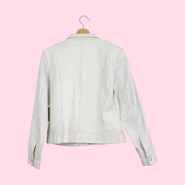 Y2K WHITE LEATHER JACKET (M)