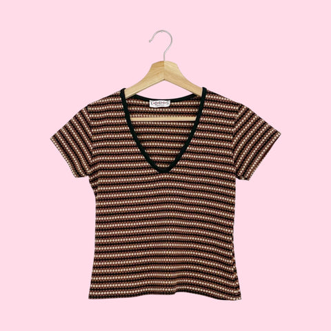 BLACK + BROWN DOT KNIT TOP (S/M)