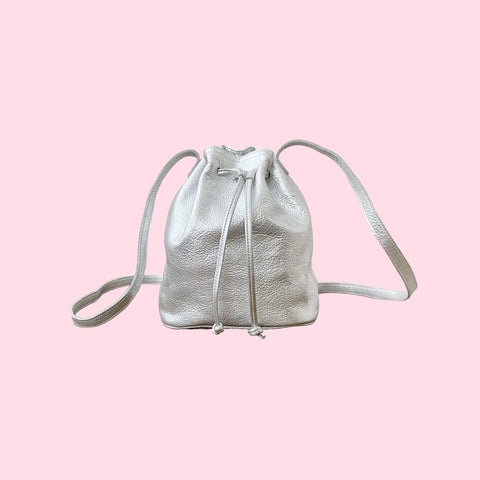 SAS GRACIE DRAWSTRING MINI BUCKET BAG - SILVER LEATHER