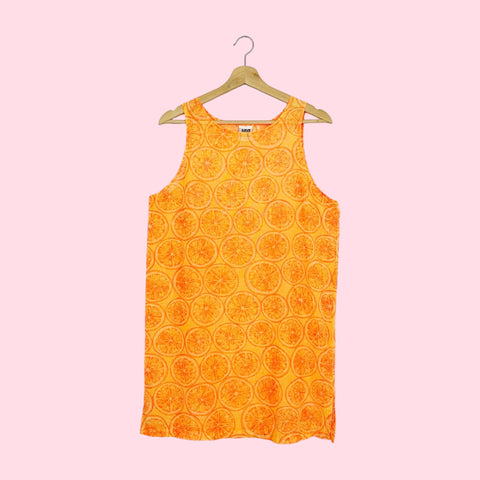 ORANGE FRUIT PRINT MESH DRESS COVER UP (L)