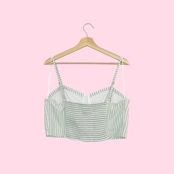 Anthropologie Green Striped Bustier Crop Top (L)