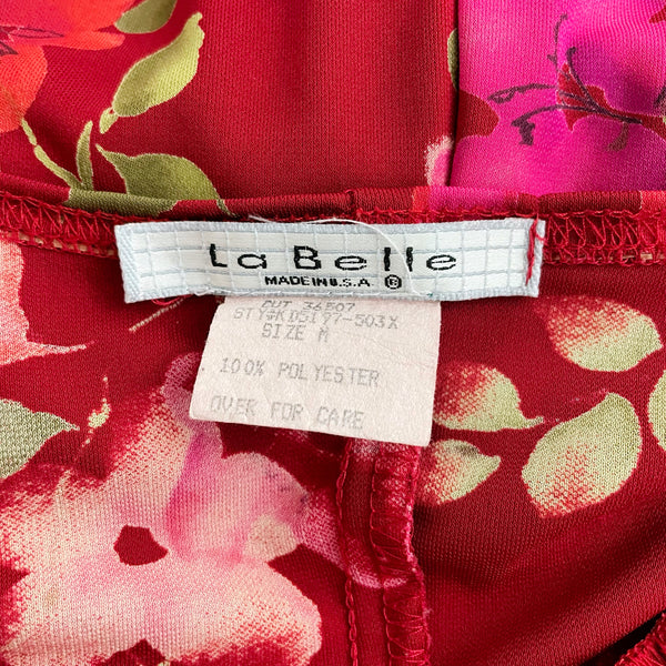 RED FLORAL RUFFLE MIDI DRESS (S)