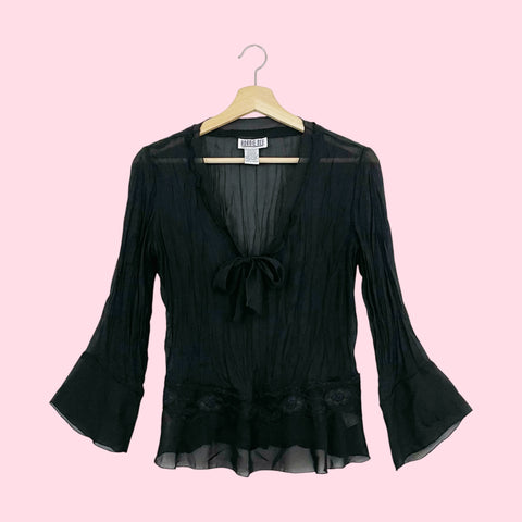 BLACK BELL SLEEVE WRINKLE BLOUSE (S)