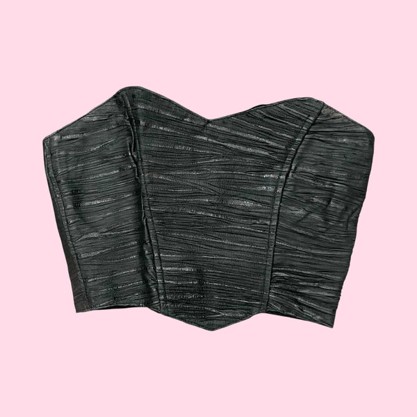 Black Textured Leather Bustier (S)