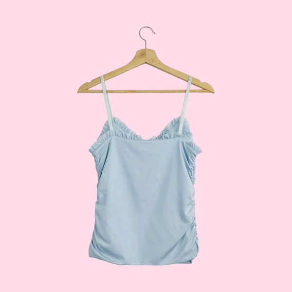 LIGHT BLUE RUCHED RUFFLE TANK (M)