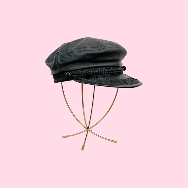 BLACK LEATHER FISHERMAN'S CAP