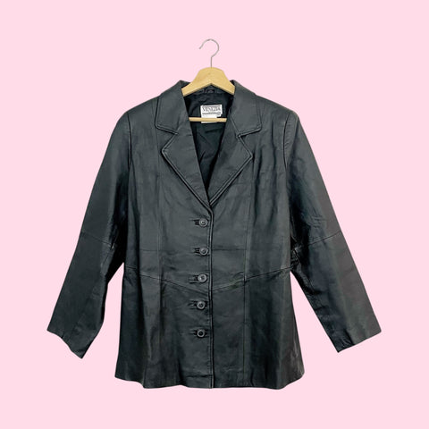 BLACK LEATHER BLAZER JACKET (L)