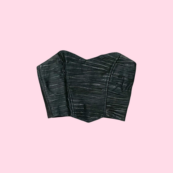 Black Textured Leather Bustier (S)