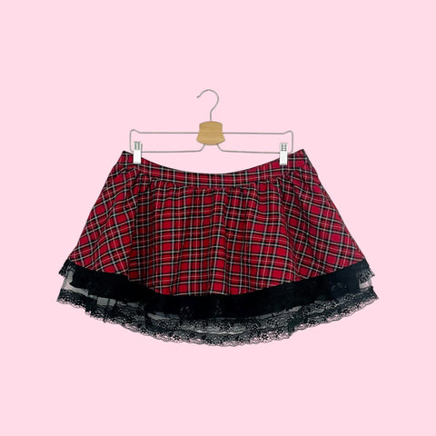 RED PLAID MICRO MINI SKIRT (L)