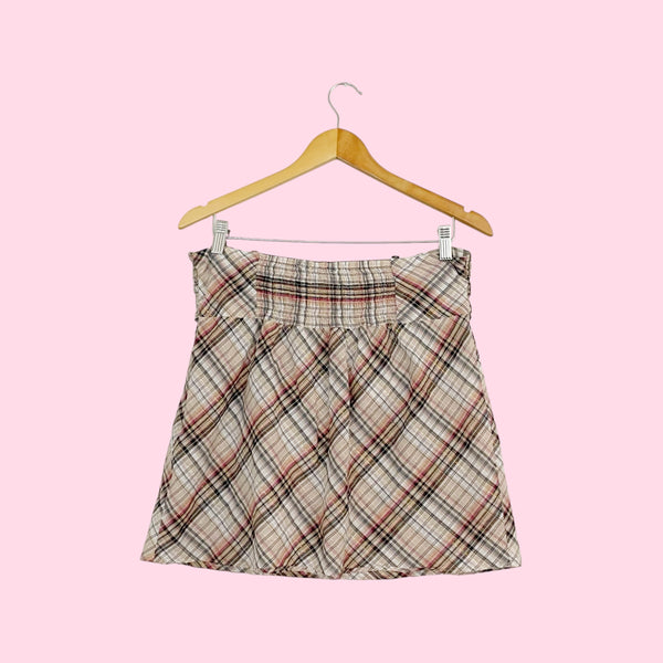 Y2K Tan Metallic Plaid Tube Top (10)
