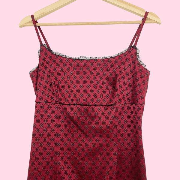 BURGUNDY JACQUARD MINI DRESS (S)