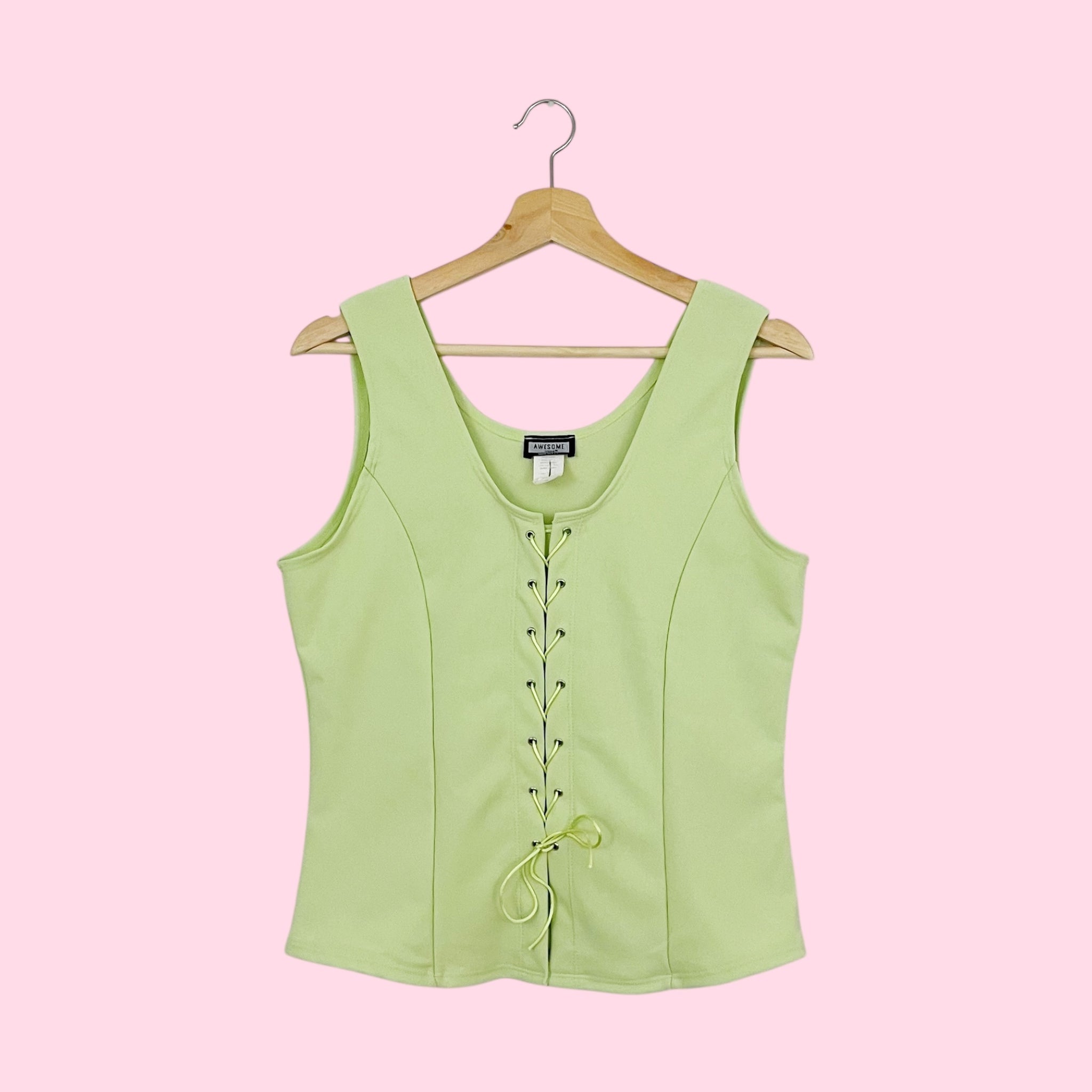 LIME GREEN LACE UP TANK (XL)