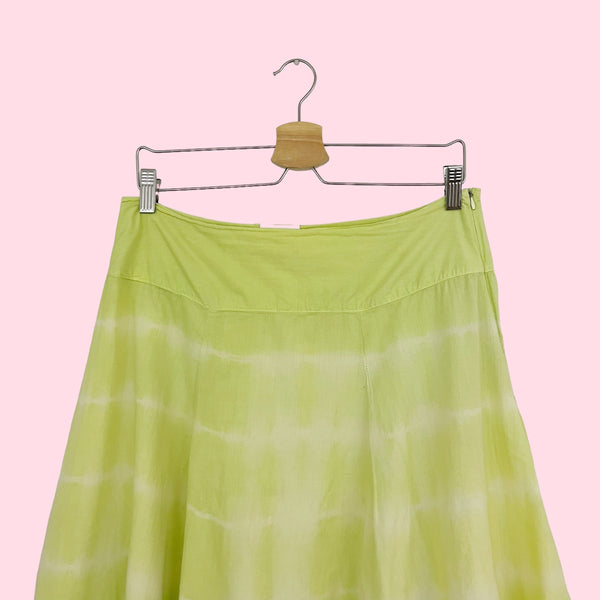 LIME TIE DYE COTTON MIDI SKIRT (L)