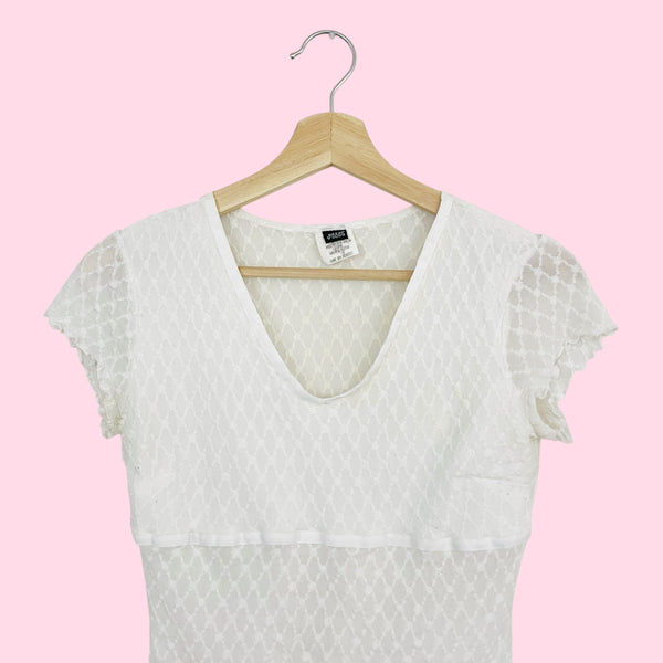 WHITE PATTERNED MESH TOP (S)