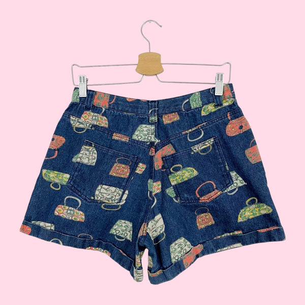 PURSE PRINT HIGH WAISTED DENIM SHORTS (29)