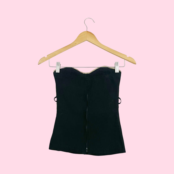BLACK + CREAM LACE TUBE TOP (XS/S)