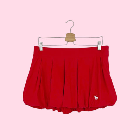 ABERCROMBIE RED CORDUROY BUBBLE MINI SKIRT (6)
