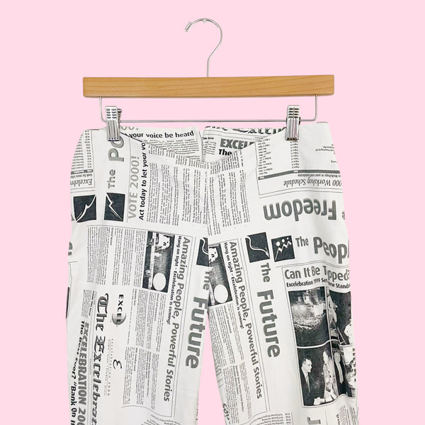 Y2K Newspaper Print Capris (S)