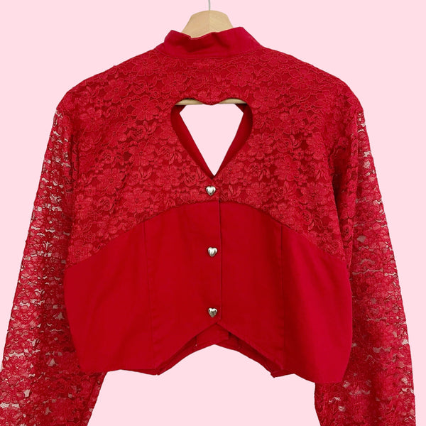 RED HEART CUTOUT WESTERN BLOUSE (L)