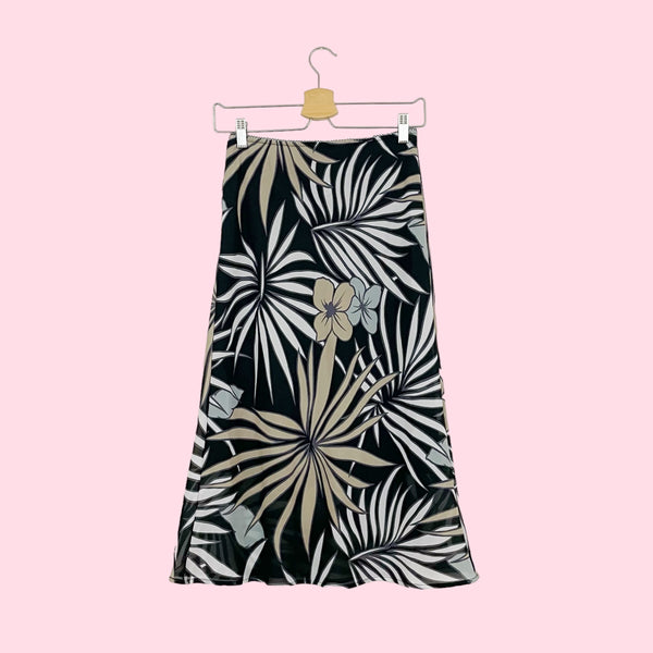 FLORAL LEAF PRINT MIDI SKIRT (S/M)