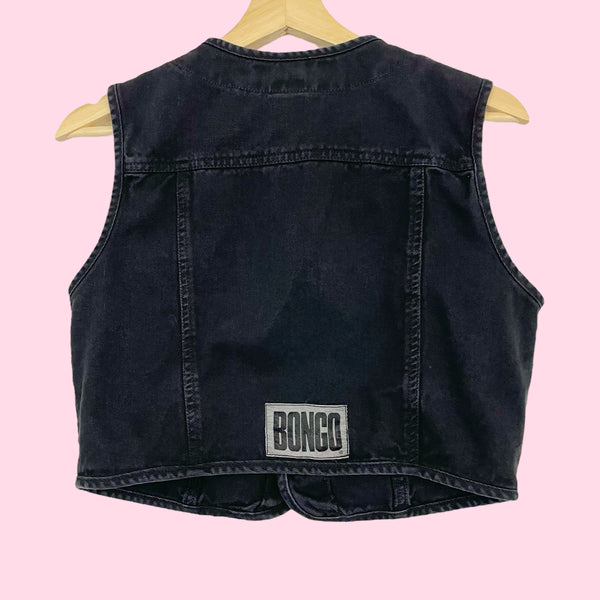 90S BONGO BLACK CROPPED DENIM VEST (M)