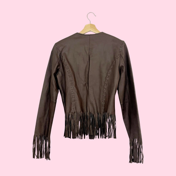 Y2K BROWN FRINGE LEATHER JACKET (6/8)