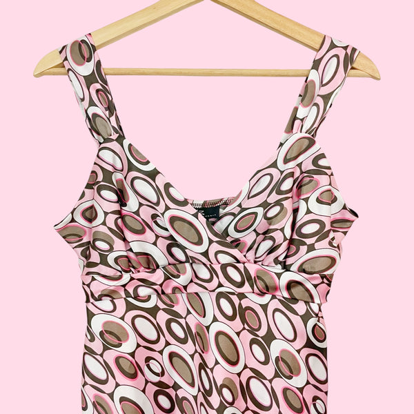 PINK + BROWN PRINTED TIE BACK TANK (M)