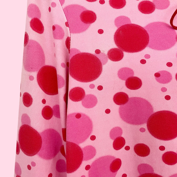PINK + RED DOT PRINT BELL SLEEVE TOP (L/XL)
