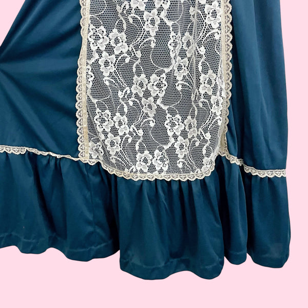 70s DARK BLUE + CREAM LACE PRAIRIE DRESS (6)