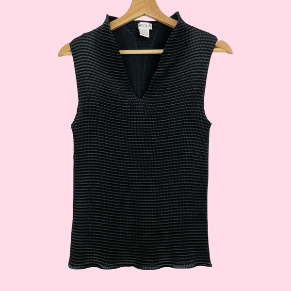 BLACK PLEATED HIGH NECK TOP (L)
