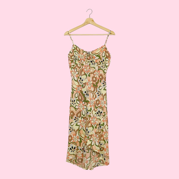 PSYCHEDELIC FLORAL PRINT MIDI DRESS (S)