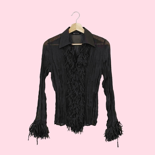 BROWN PLEATED FRINGE BLOUSE (S)