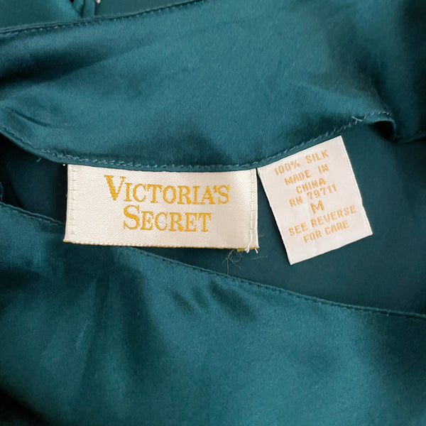 90S VICTORIA'S SECRET DARK GREEN SILK SLIP (M)