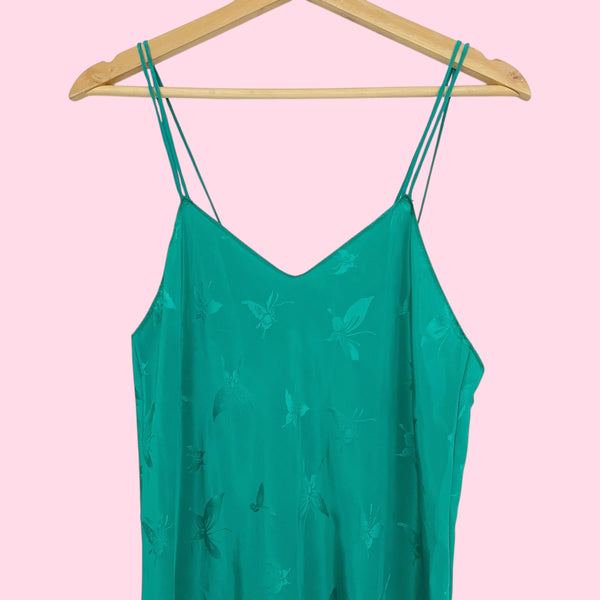 GREEN BUTTERFLY MAXI SLIP DRESS (S)