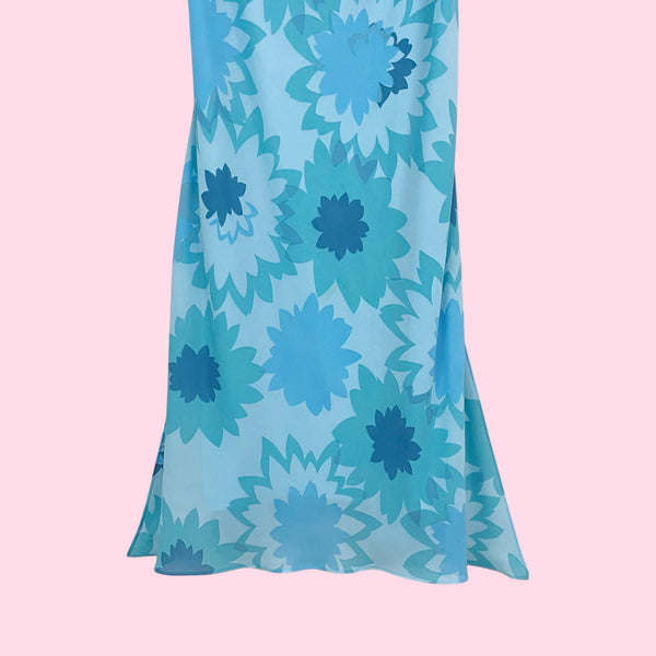 AQUA FLORAL PRINT COWL NECK MIDI DRESS (L)