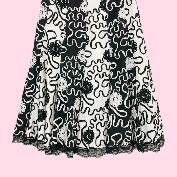 ALBERTO MAKALI BLACK + WHITE RIBBON FLORAL SKIRT (6)