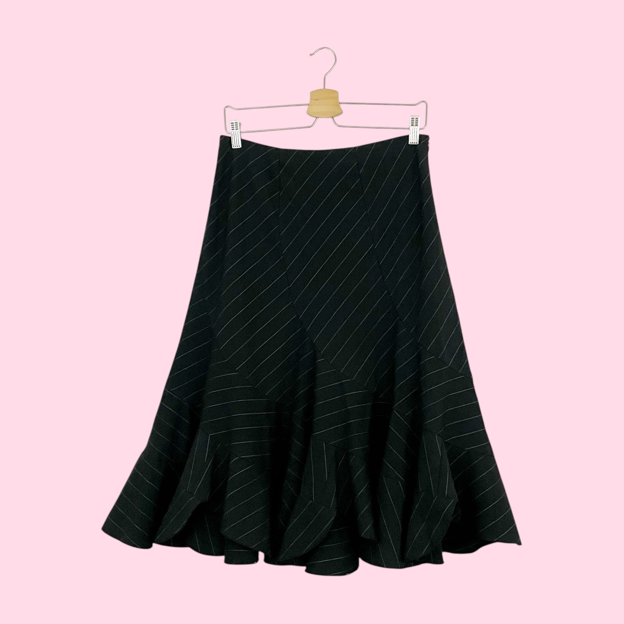 BLACK + PINK PINSTRIPE PANELED MIDI SKIRT (8)