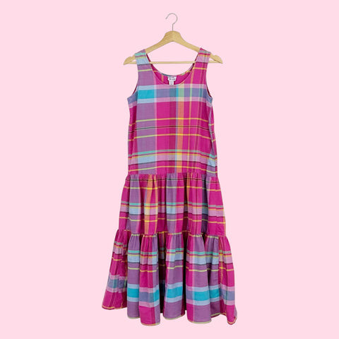 PINK MADRAS PLAID COTTON SUN DRESS (S)