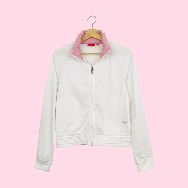 Y2K PUMA WHITE + PINK TRACK JACKET (S)