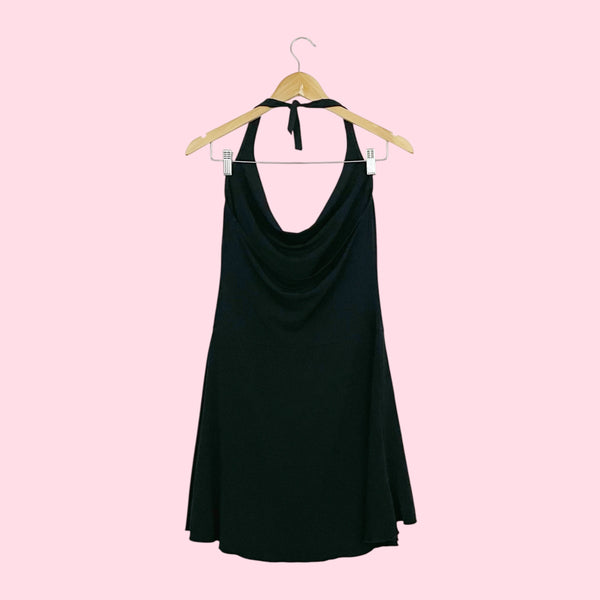 BLACK HALTER COWL NECK MINI DRESS (M)