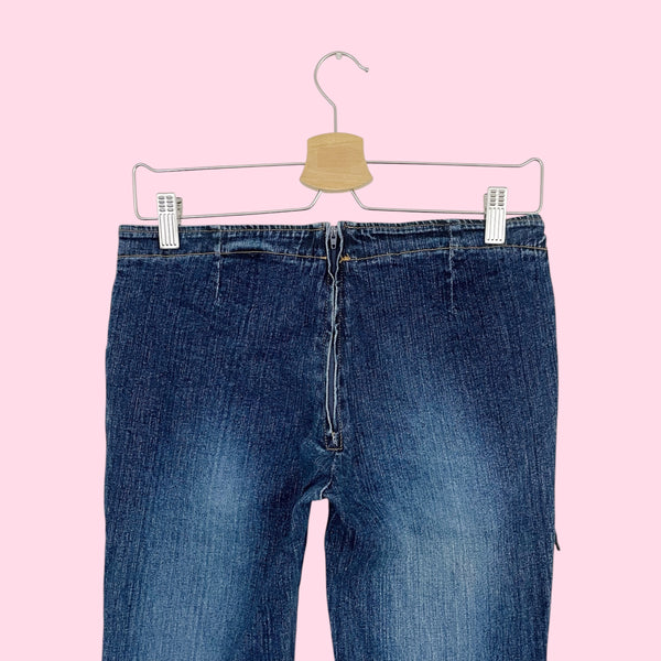 LOW RISE FLARE JEANS W/ SUEDE LACE (S)