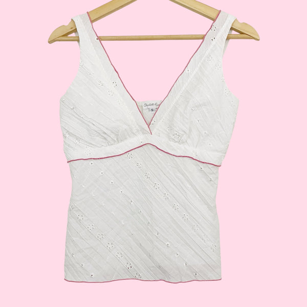 Y2K WHITE EYELET TANK TOP (S)