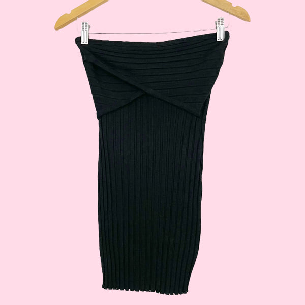 SIMON MILLER RIB BLACK STRAPLESS TUBE DRESS (S)