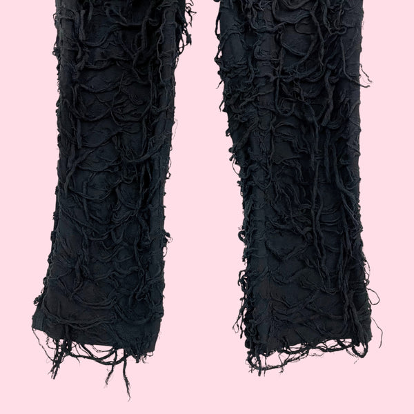 Black Stringy Textured Jersey Capris (S)