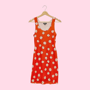 ORANGE DAISY FLORAL MESH MINI DRESS (XS/S)