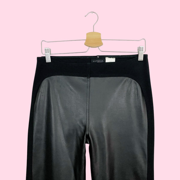 BLACK FAUX LEATHER PANEL PANTS (M)