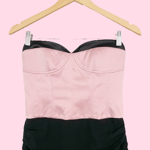 BEBE PINK + BLACK STRAPLESS PARTY DRESS (S)