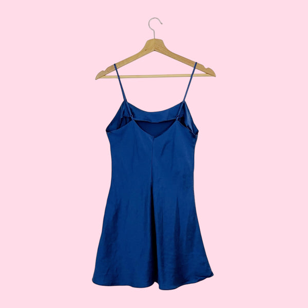 VICTORIA'S SECRET BLUE SILK SLIP DRESS (S)